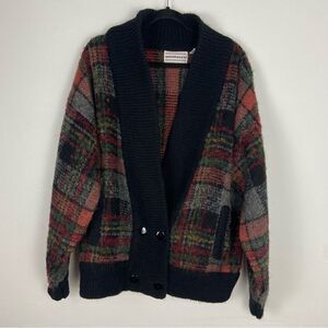 Vintage Womens Wool Mohair Plaid Cardigan Sweater CoastalGrandpa Cottagecore XL